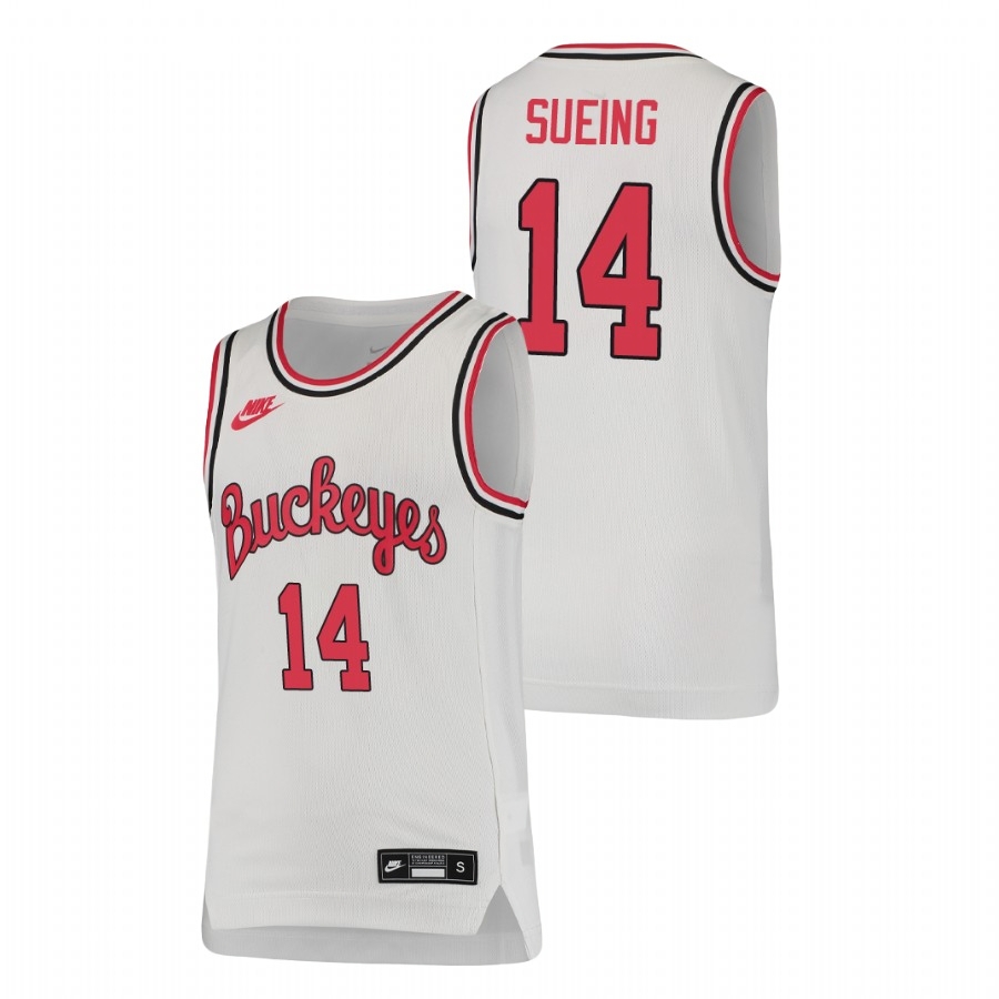 Ohio State Buckeyes Youth NCAA Justice Sueing #14 White Throwback College Basketball Jersey JTM5249KE